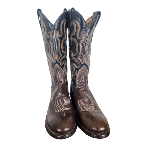 Tony Lama Exotic Leather Western Boots in Chocolate / Black 5.5 B FLAWED - Picture 2 of 13